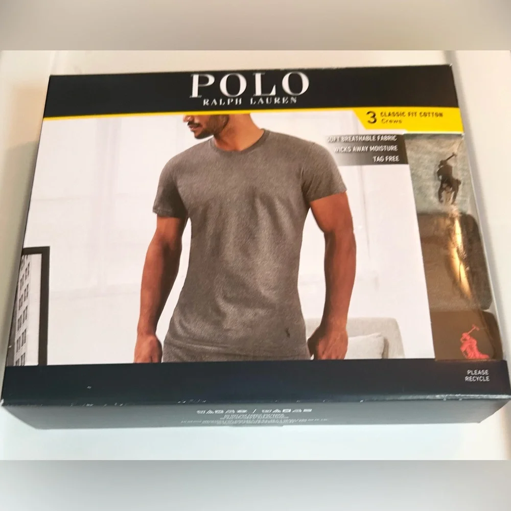 Polo Ralph Lauren 3 Classic Fit Cotton T-Shirts Gray Charcoal Black Small